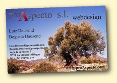 Primer trajeta de visita de ProAspecto con un olivo andaluz y el cielo azul.