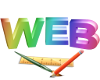 logo für Webdesign mit Text WEB und Pinsel, Stift und Lineal